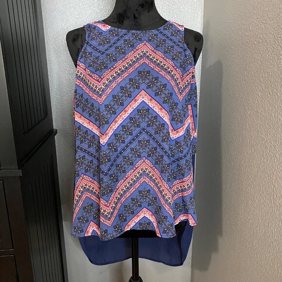 LDLA Tank Top Womens XL Sleeveless Chevron High Low Blue  Boho Indie Y2K Tribal - Picture 1 of 8